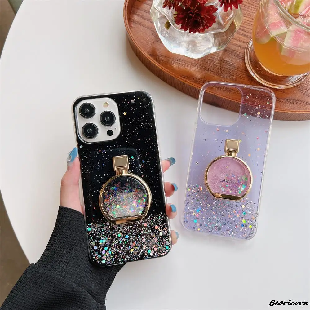 

Plating Quicksand Perfume Phone Holder Glitter Soft Case For Huawei P8 P9 P10 P20 P30 P40 Lite E P50 Pro P Smart Z S Plus Cover