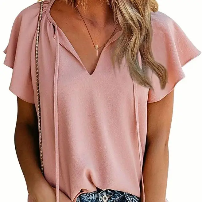 

Женская футболка, Новинка лета 2022, свободные футболки, футболка с коротким рукавом и V-образным вырезом на шнуровке, женские футболки, топы, П...