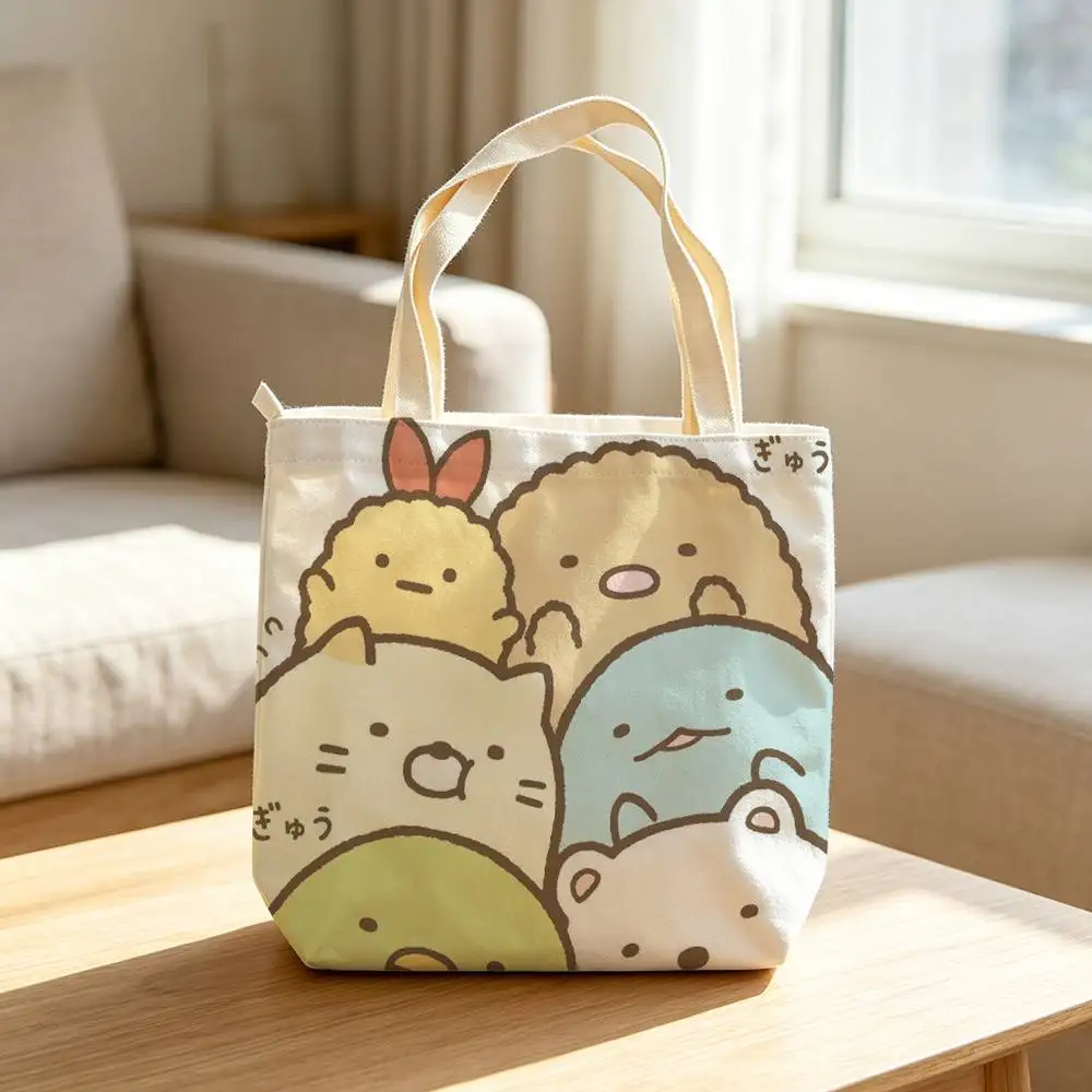 Фото Симпатичные сумки для хранения S-Sumikko G-Gurashi. Водонепроницаемые холщовые сумки, подходящие для посещения занятий, походов за покупками, подарков и поездок на работу. №5