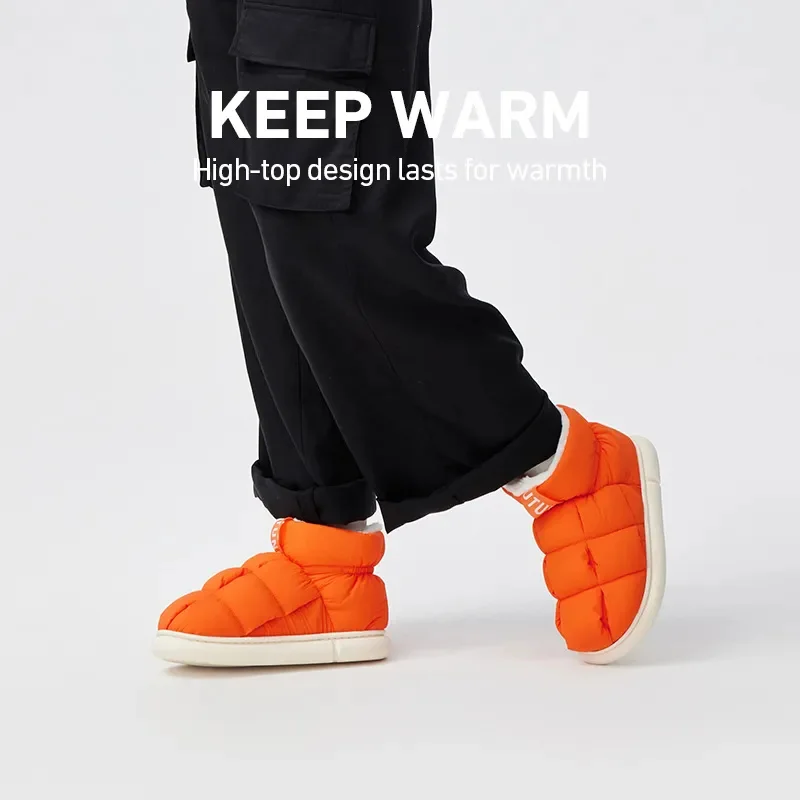 

High Top Women Ankle Slippers For Home Warm Plush Men's House Flats Anti-slip Platform Outside Splash-proof Snow Boots