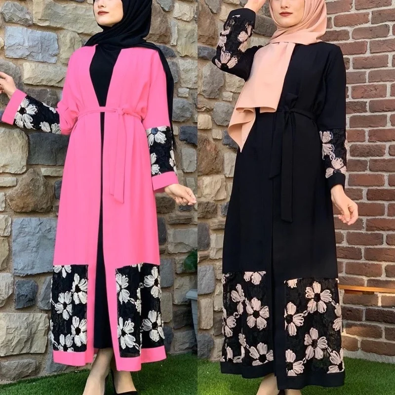 Floral Muslim Dress Abaya Dubai Robe Women Long Sleeve Abayas for Women Caftan Marocain Kaftan Islam Eid Mubarak Ramadan Dresses