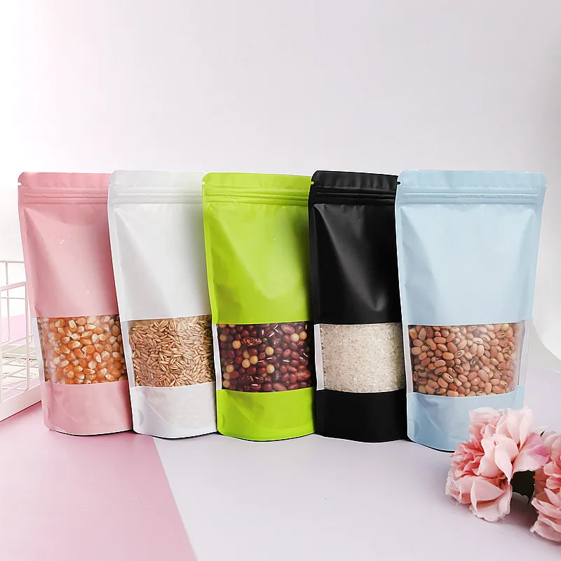 

Resealable Stand Up Colors Aluminum Foil Zip Lock Bags Frosted Window Snack Jewelry Food Candy Gift Heat Sealing Storage Pouches