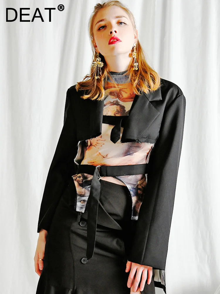 

Женский Асимметричный Блейзер DEAT, свободный облегающий пиджак с отложным воротником и длинным рукавом, осень 2022, WE361