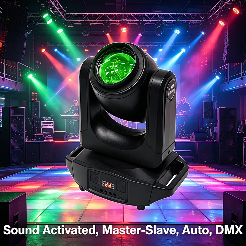Фото Миниатюрный вращающийся прожектор 120 Вт с управлением DMX512, звуковой активацией, 8 цветами, 10 режимами, RGBW, для дискотек и сценических эффектов №2