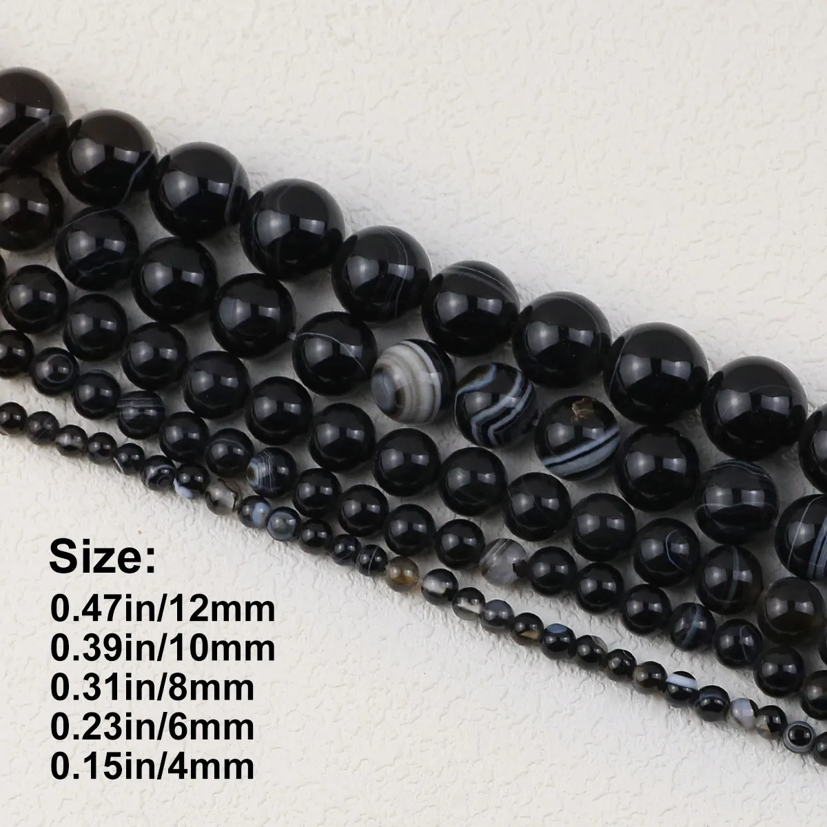 Бусины из натурального агата в черную полоску 4-12 мм Круглые Гладкие бусины