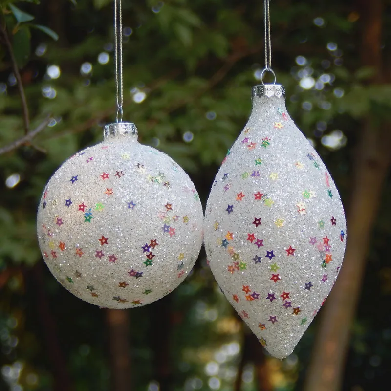 

2pcs/pack Small Size White Series Surface Sticking Glass Globe Pendant Christmas Tree Hanger Decorative Handmade Gift Ball