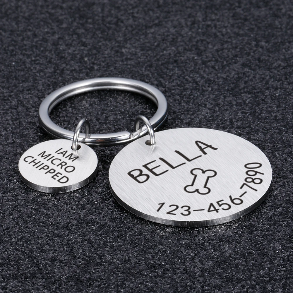 engraved dog pet id tag personalized name phone bone flower pet id name for cat puppy dog tag pendant keyring pet accessories free global shipping