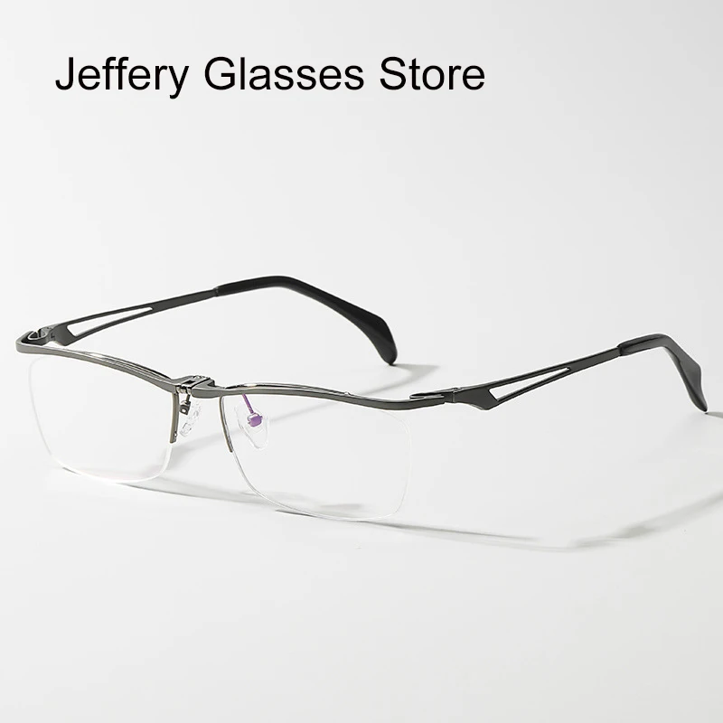 

2023 Men Fashion Suqare Half Glasses Frame Pure Titanium Ultralight Myopia Prescription Eyeglasses Anti Blue light Spectacles