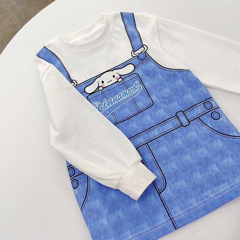 

Cinnamoroll Kawaii Sanrio 110-160cm Girl Child Cotton Long-sleeved Cute Cartoon Sweet Girl Heart Good-looking Fake Two Piece Top