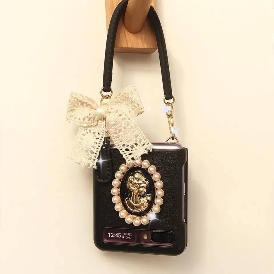 

For Samsung Galaxy Z Flip Case F7000 Case Protective Shell Lanyard Folding Shell Korean Portable Female Cute