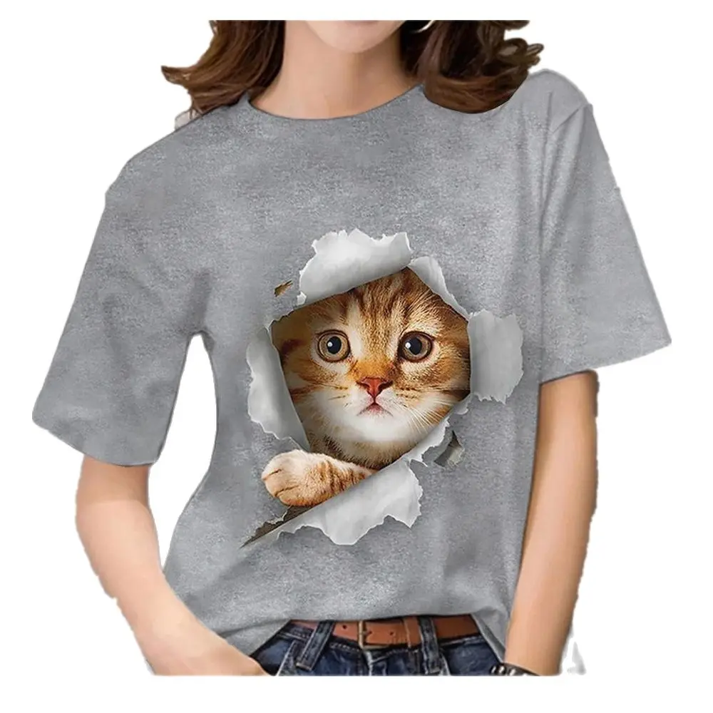 

2023New Women's T-shirts For Girls 3D Print Cat Graphic Summer Fashion Casual Street Short Sleeve Tops Tees Women's Y2k Clothes