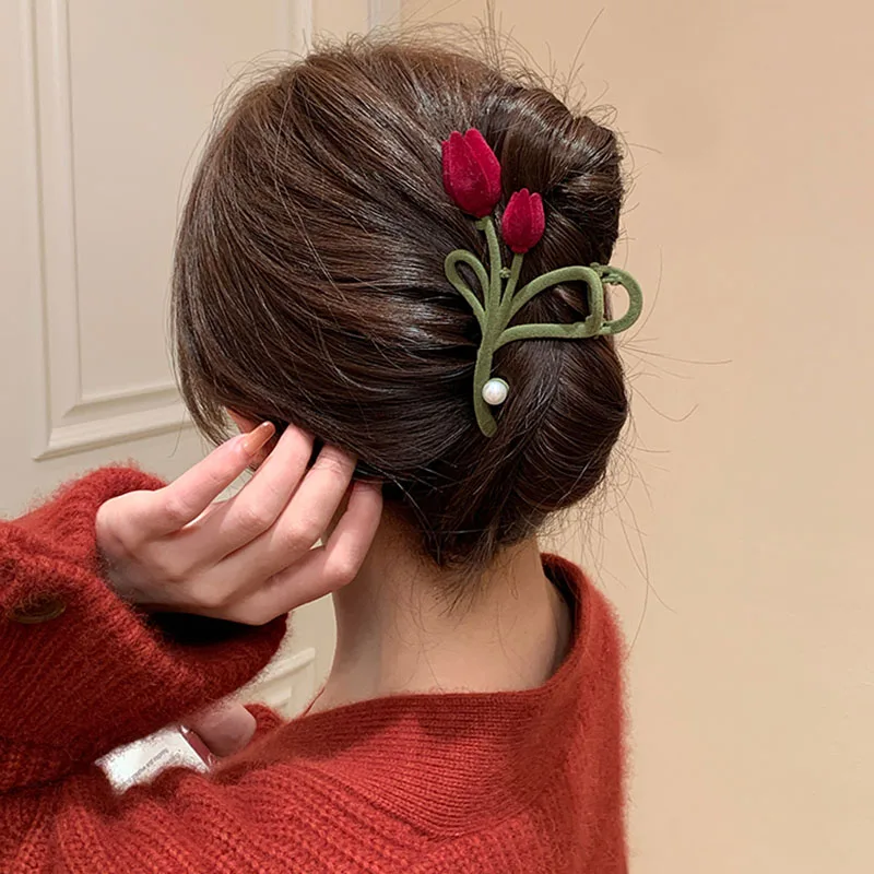 

VANIKA New retro velvet tulip grab clip fashion simple ponytail clip elegant ladies hair clip headdress ACCESSORI FOR GIRL Gifts