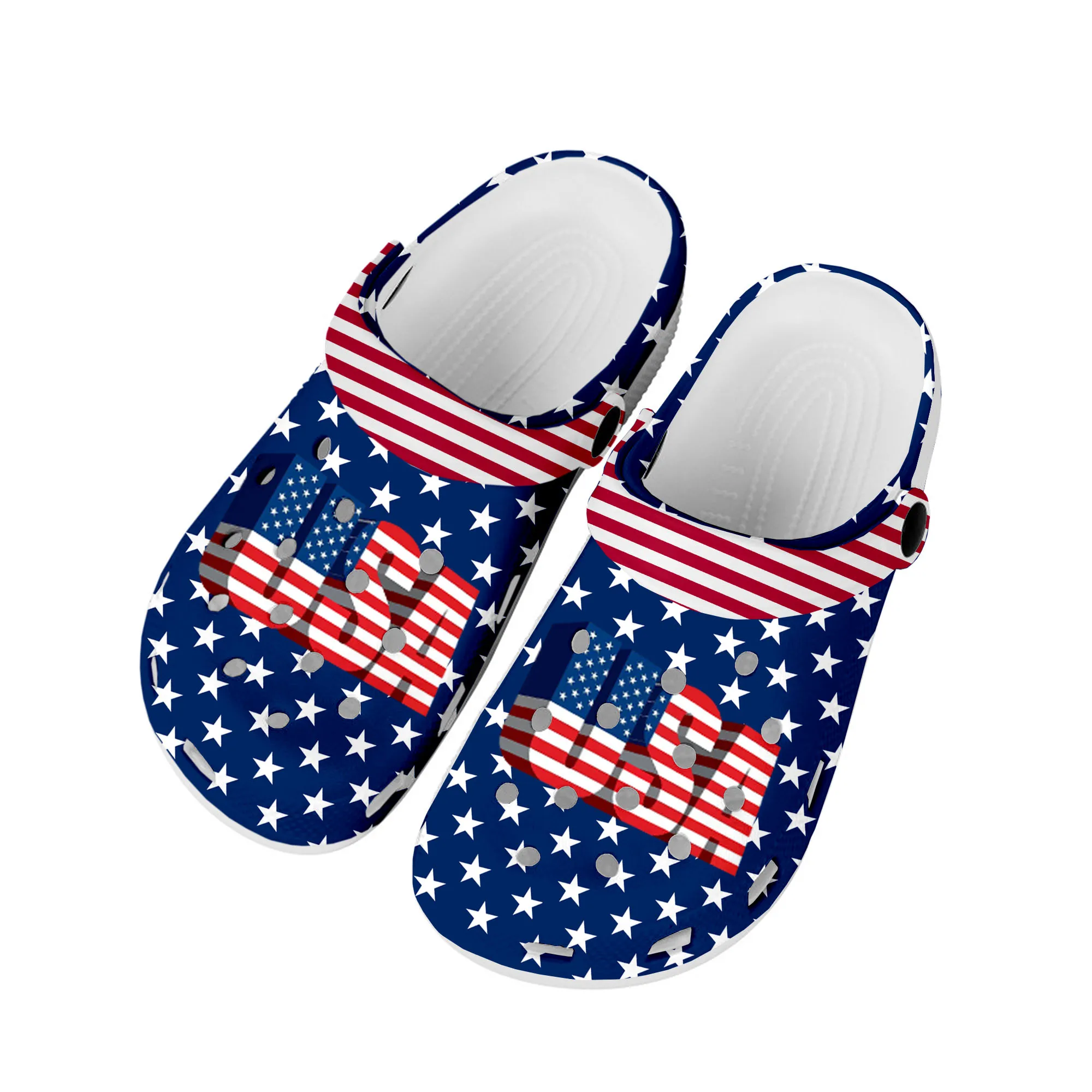 

USA Flag America Red Blue White Art Home Clogs Custom Water Shoes Mens Womens Teenager Shoe Garden Clog Beach Hole Slippers