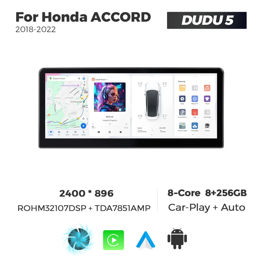 Фото Автомобильный мультимедийный плеер NaviFly DUDUAUTO DUDU7 7870 с 12,3-дюймовым экраном для Honda ACCORD 2018-2022 с CarPlay и Android Auto №1