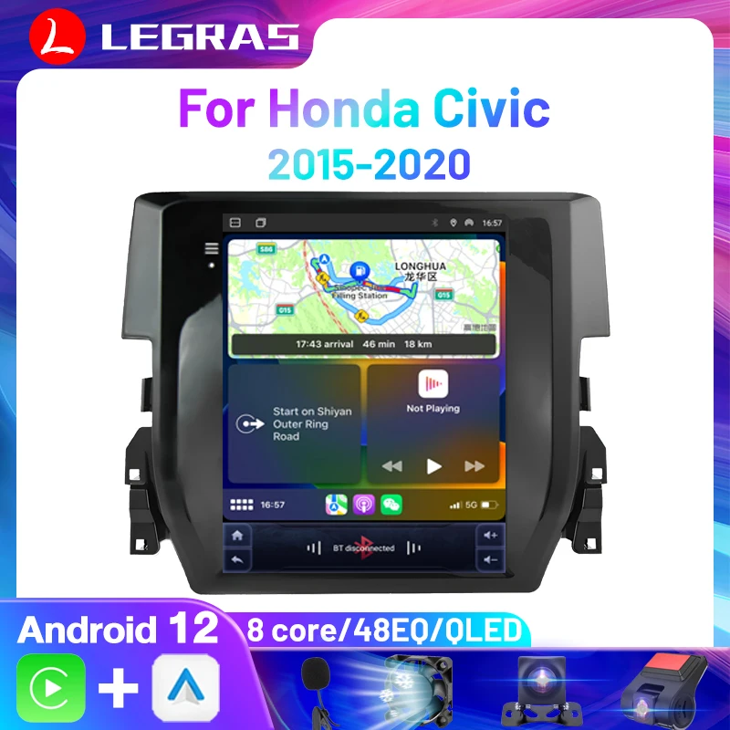 

9.7 inch Autoradio 8 Core 4G GPS Car Radio Multimeda For Honda Civic 2015-2020 2 din Tesla Style Digital IPS Screen Radios