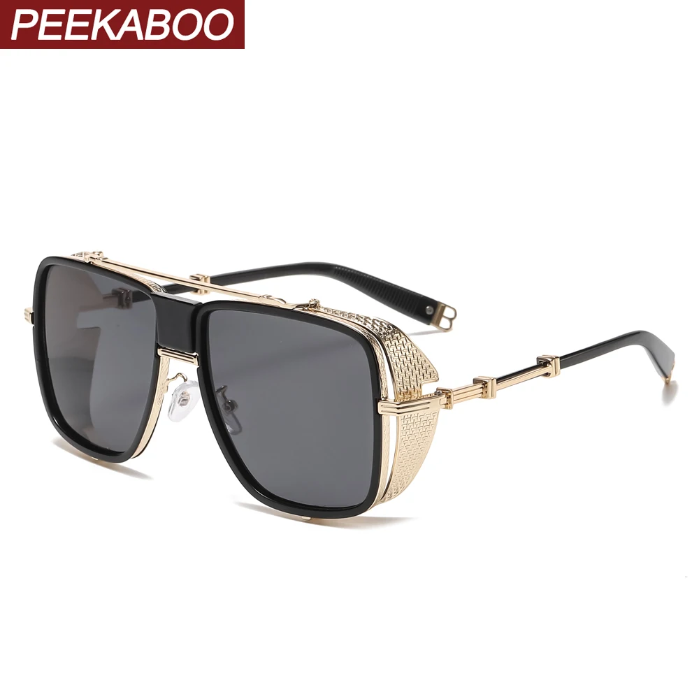 

Peekaboo shield oversized sunglasses for men retro metal women's sun glasses square male uv400 brown black accessories 2022