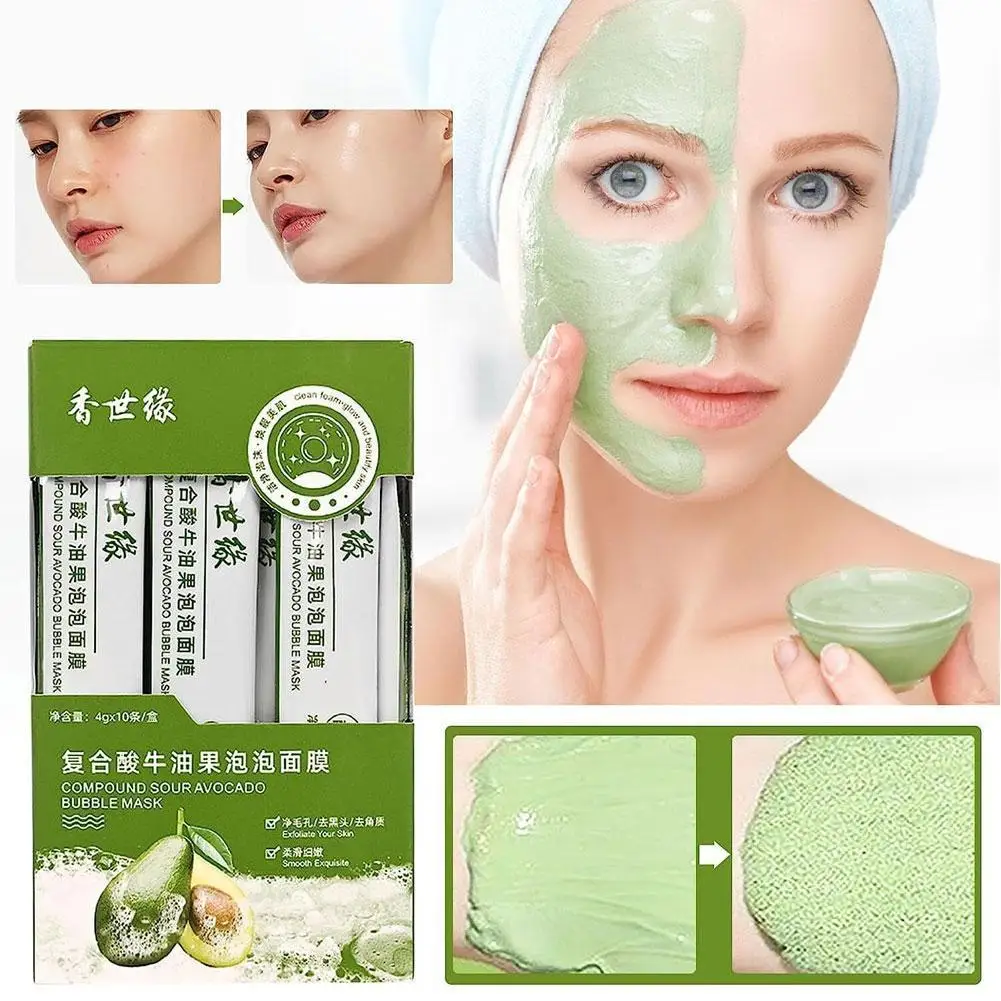 

4g*10pcs Avocado Bubble Mask Deep Pore Clean Anti-Acne Whitening Whitening Brighten Facial Mask Black Treat Face Mask Skin I6P8