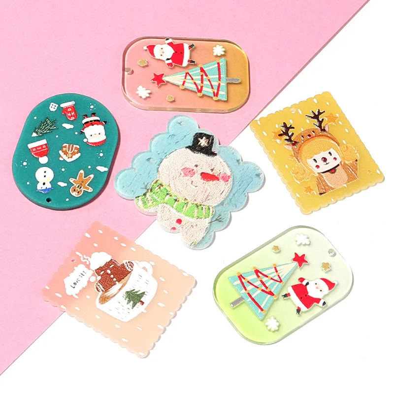 

10 Pcs/Lot Acrylic Christmas Pendants Charming Cartoon Jewelry Accessories DIY Making Key Phone Christmas Tree Pendant