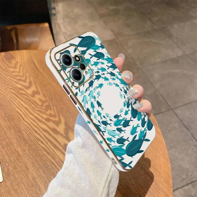 Fish Gather Luxury Plating Phone Case For Xiaomi Redmi Note 11 Pro Plus 12Pro Plus 11 11S 10 Pro 12 9S 8 Pro Cover