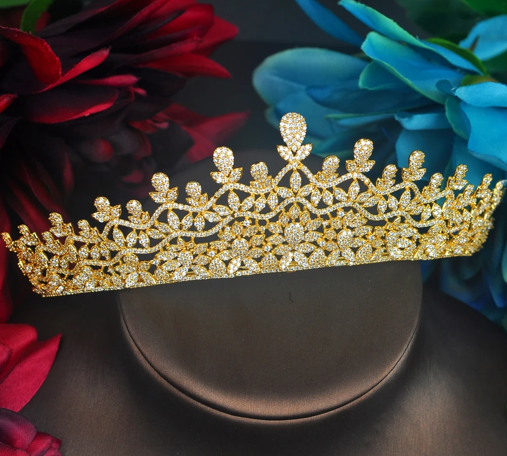 Fashion Big Luxury Design Gold Color Princess Women Tiaras Crown Bridal Hair Accessories Jewelry Wedding Party Gift C-106