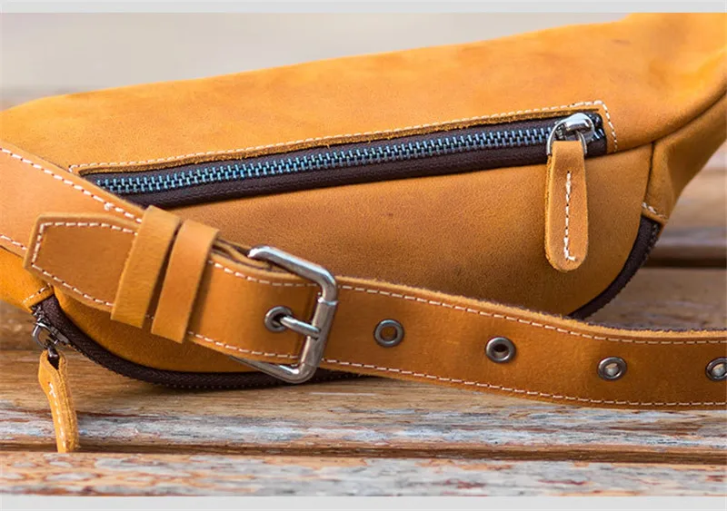 Retro first layer Crazy Horse cowhide zipper men's chest bag casual natural real leather multifunctional fashion phone waist bag