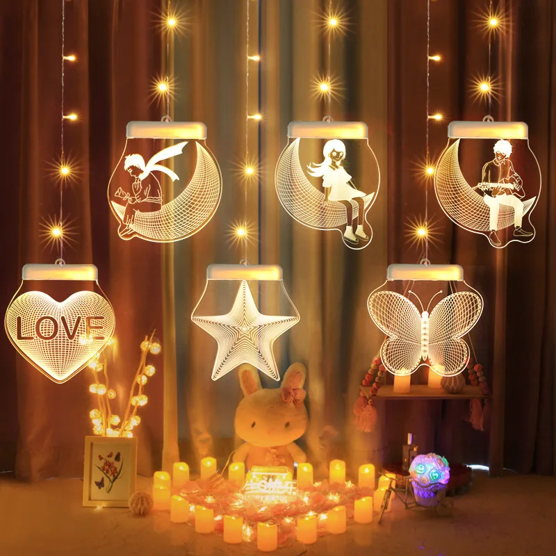 

3D Night Light Acrylic USB LED Hanging Lamp Xmas Party Wedding Decoration Table Heart Bear Light Birthday New Year Gifts