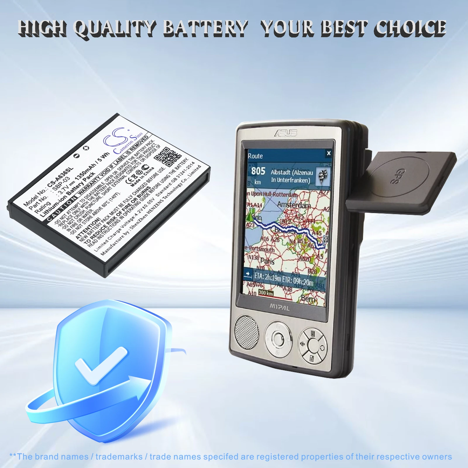 Фото Сменный аккумулятор CS для Asus Mypal A630, Mypal A632, Mypal A632N, Mypal A635, Mypal A636, Mypal A636N, артикул: SBP-03, 1350 мАч / 5 Вт·ч №1