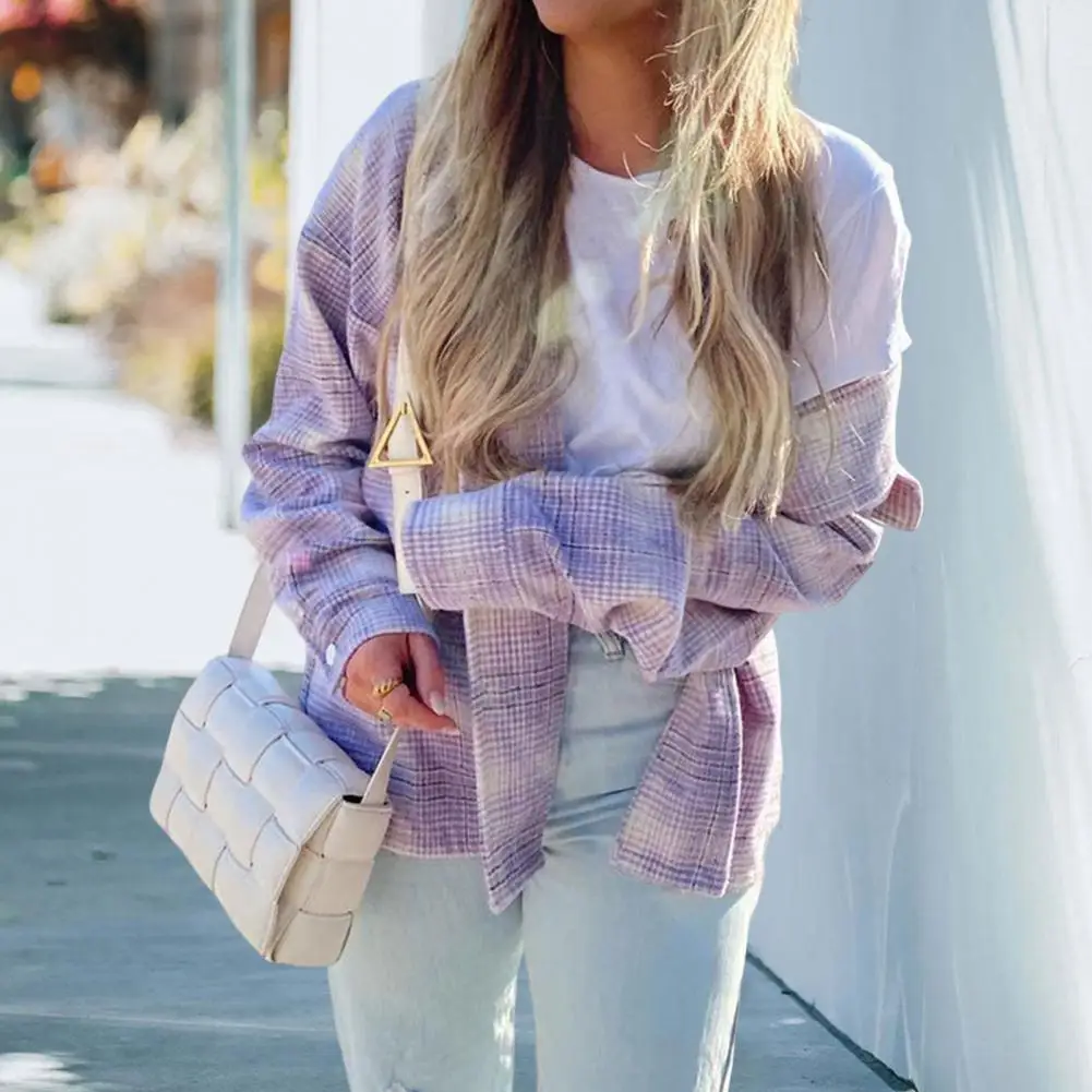 

Зимнее шерстяное пальто, шикарное фиолетовое клетчатое повседневное стильное пальто с лацканами для свиданий