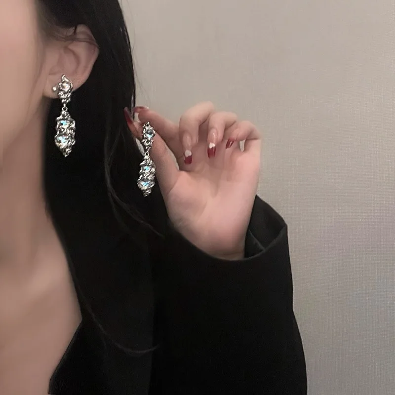 

YOUNGX Y2K Metal Liquid Moonstone Earrings Light Luxury Irregular Tassel Opal Stone Earring For Women Jewelry Gift