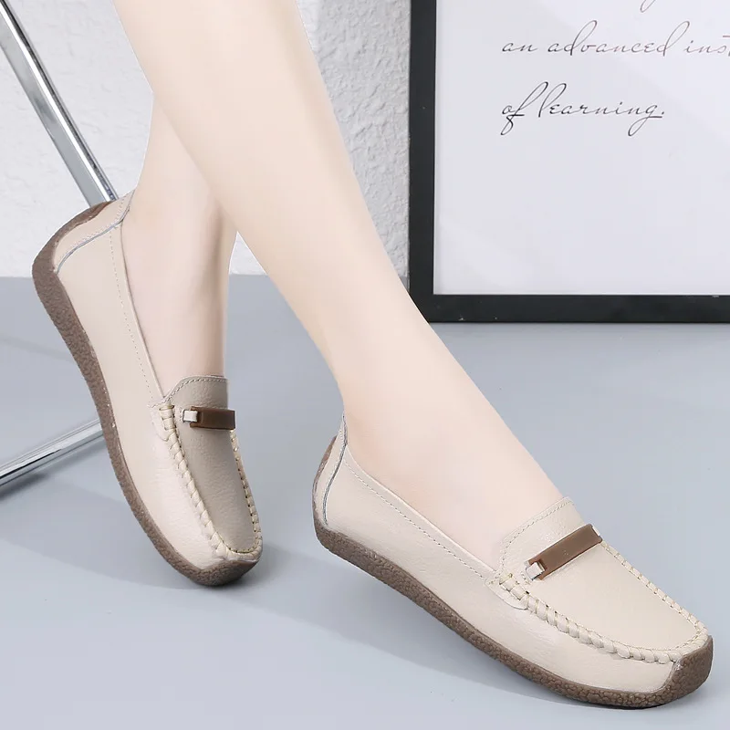 Minimalist Leather Women's Loafers with A Cattle Tendon Sole That Is Slip-resistant and Wear-resistant