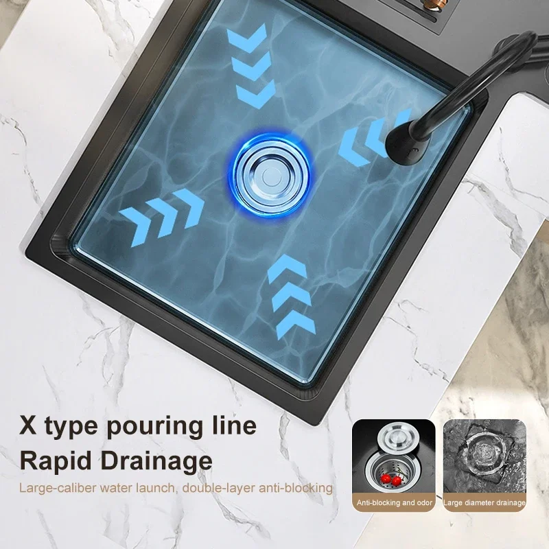 Черная L-образная раковина для мытья рук