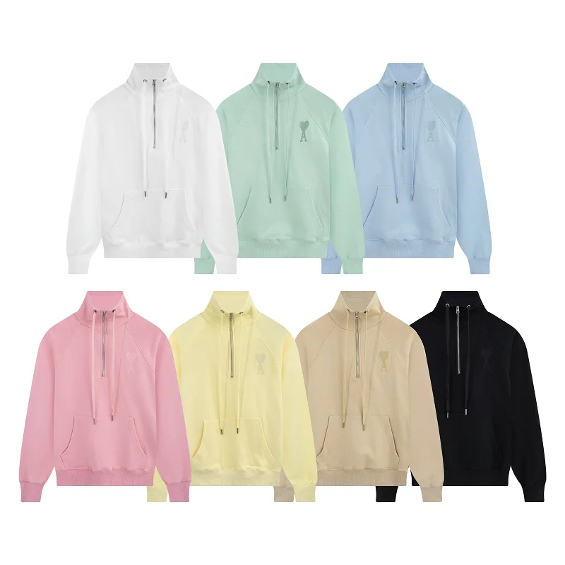 

2022 Autumn/Winter Korean Fashion Men And Women High Quality Hoodie Embroidery Heart Shoulder Stand Collar Half Zipper Hoodie