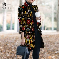 womens 2022 autumn and winter womens mid length printed tops long sleeved woolen coats