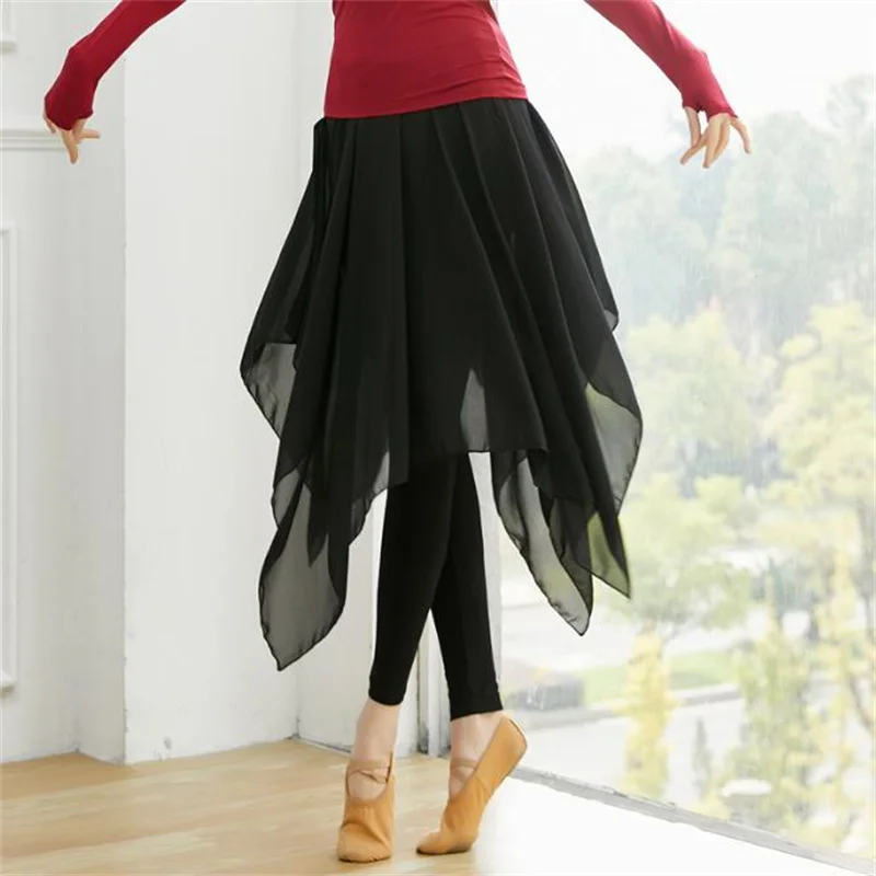 

Irregular Fake Two-piece Skirt Pants Women Adult Dancing Pants Latin Dance Elastic Solid Black Dancing Training Pants