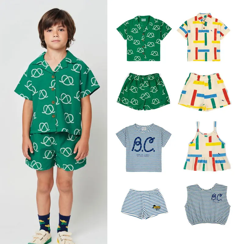 

2023 New SS Summer BC Kids T-shirts Boy Girl Green Shirts Shorts Suit Leisure Lovely Children's Suit BC Rigging Shirts Shorts