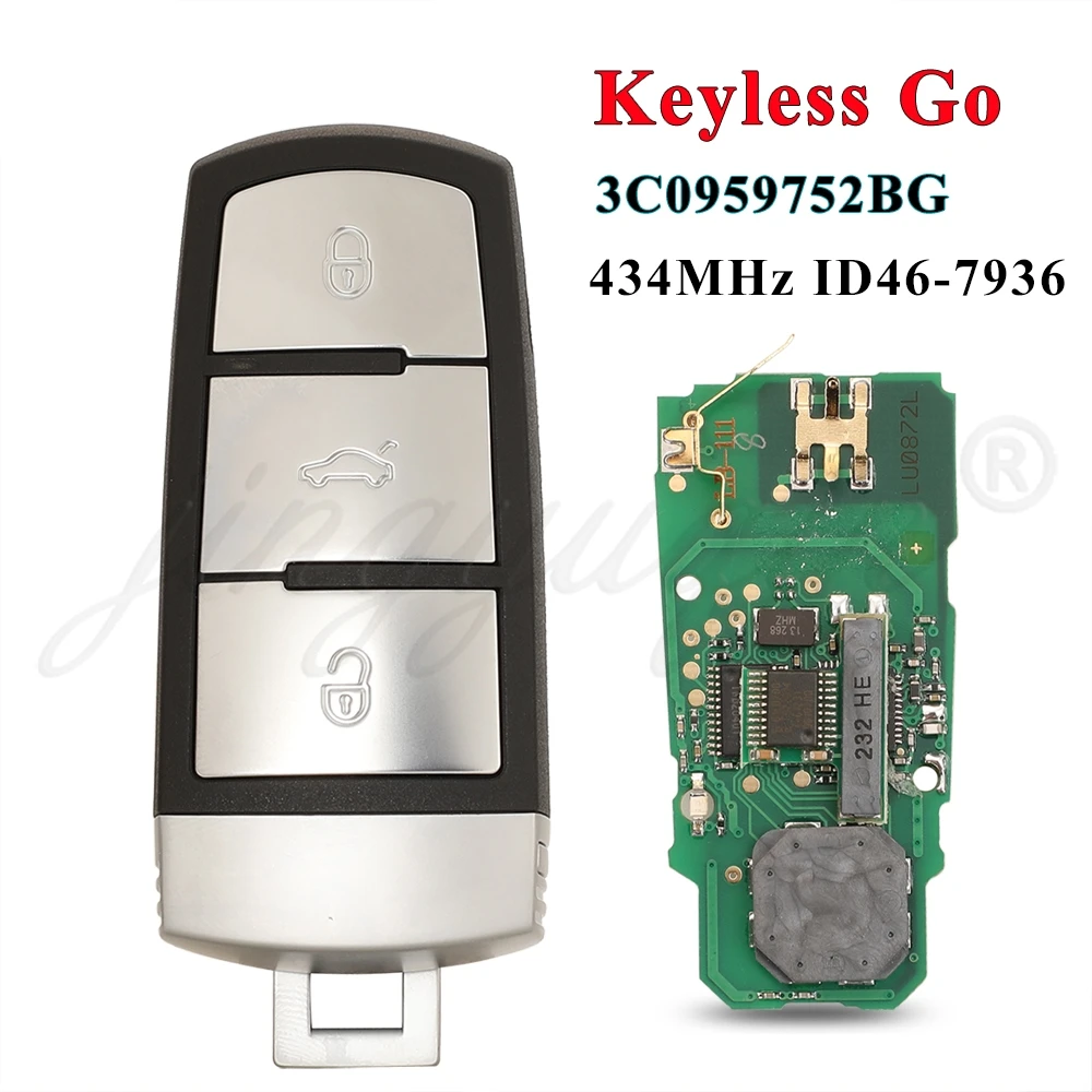 

Jingyuqin 3C0959752BG /BA Smart Keyless go дистанционный ключ-брелок от машины 3 кнопки 434 МГц PCF7936 ID46 для VW Passat CC Passat Magotan