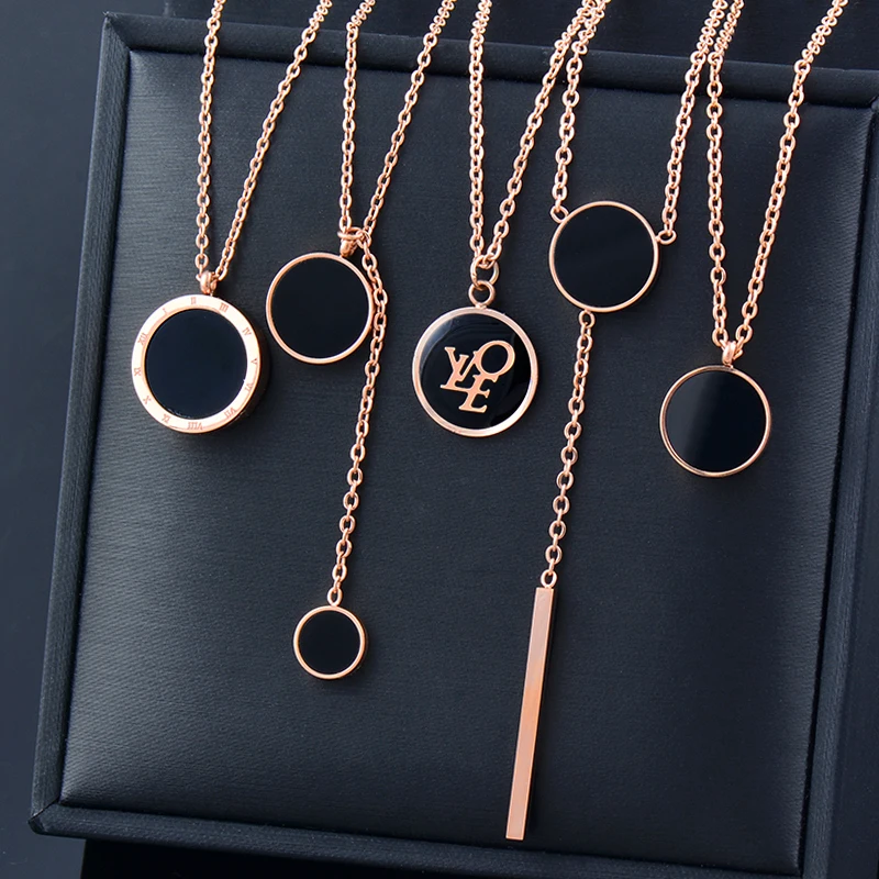 Ожерелье SINLEERY из нержавеющей стали женское модное черное колье круглой формы с