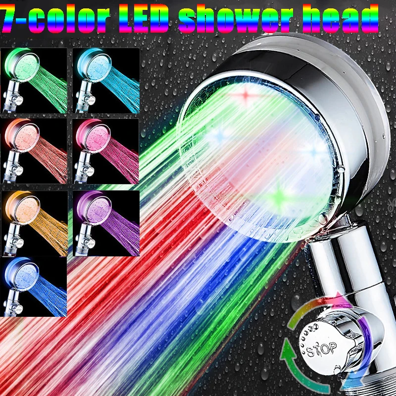 

7-Color LED Shower Head High Pressure Water Saving Filter Bathroom Accessories Turbocharger Color Changing Rainfall Showerhead
