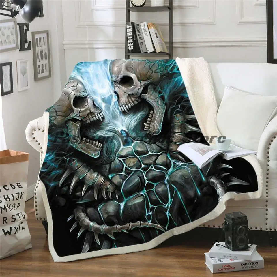 

Bedding Outlet Skull Plush Blanket Sherpa Blanket Gothic Bedding Black White Mystic Bed Blanket For Boy Mantas De Cama style-011