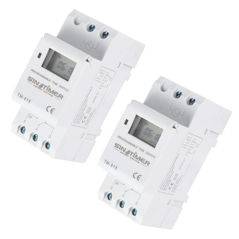 

Sinotimer 2X Tm-615H-30A Electronic Weekly 7 Days Programmable Digital Time Switch Relay Timer Control Ac220v 30A Din Rail Mount
