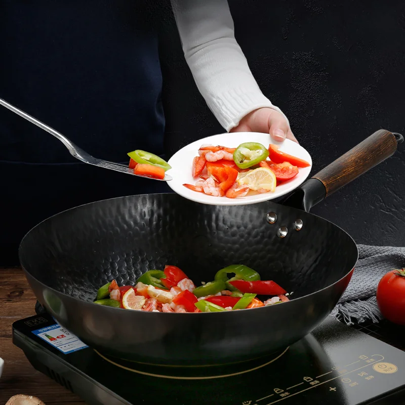

Stainless Lid Wok Pans Handle Non Stick Chinese Cooking Vintage Pans Handmade Cast Iron Ollas De Cocina Kitchen Cookware OC50ZG