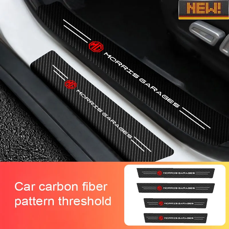 

4x Car Door Sill Threshold Stickers For MG Morris Garages Logo Carbon Fiber Scratch Resistant Decal Protector Auto Accessories
