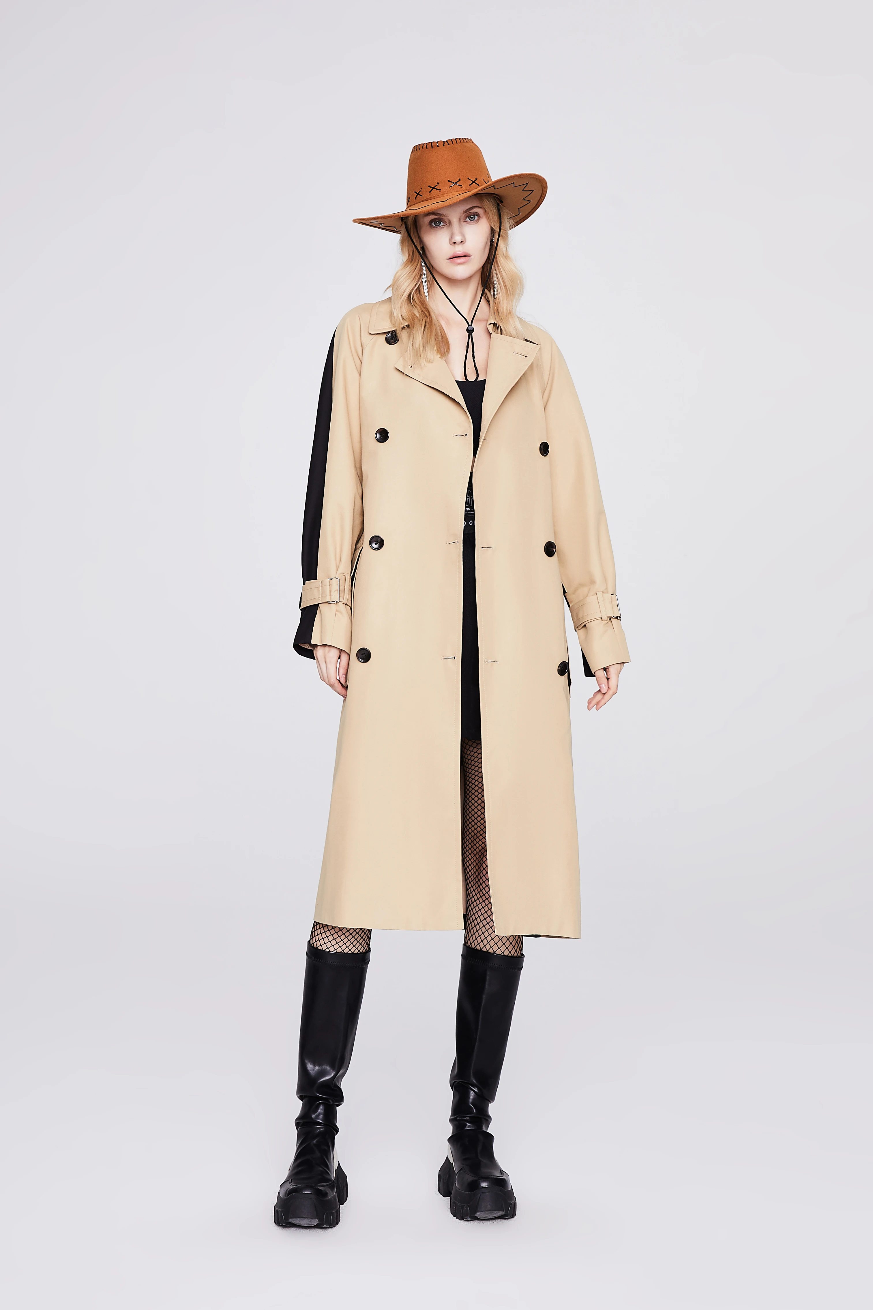 

Новинка 2022, тренчкот, женский двубортный длинный тренчкот цвета хаки с соединением, женская одежда в Корейском стиле