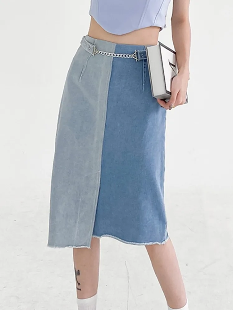 

Новая джинсовая юбка ZHISILAO в стиле пэчворк с высокой талией, Женская винтажная Повседневная прямая джинсовая юбка А-силуэта, лето 2022
