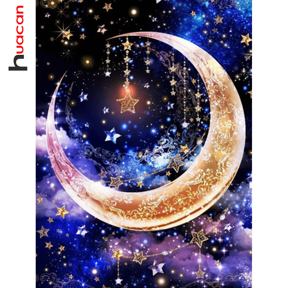 

Huacan 5d Diy Diamond Painting Moon And Star New Embroidery Fantasy Scenery Mosaic Square Round Home Decor