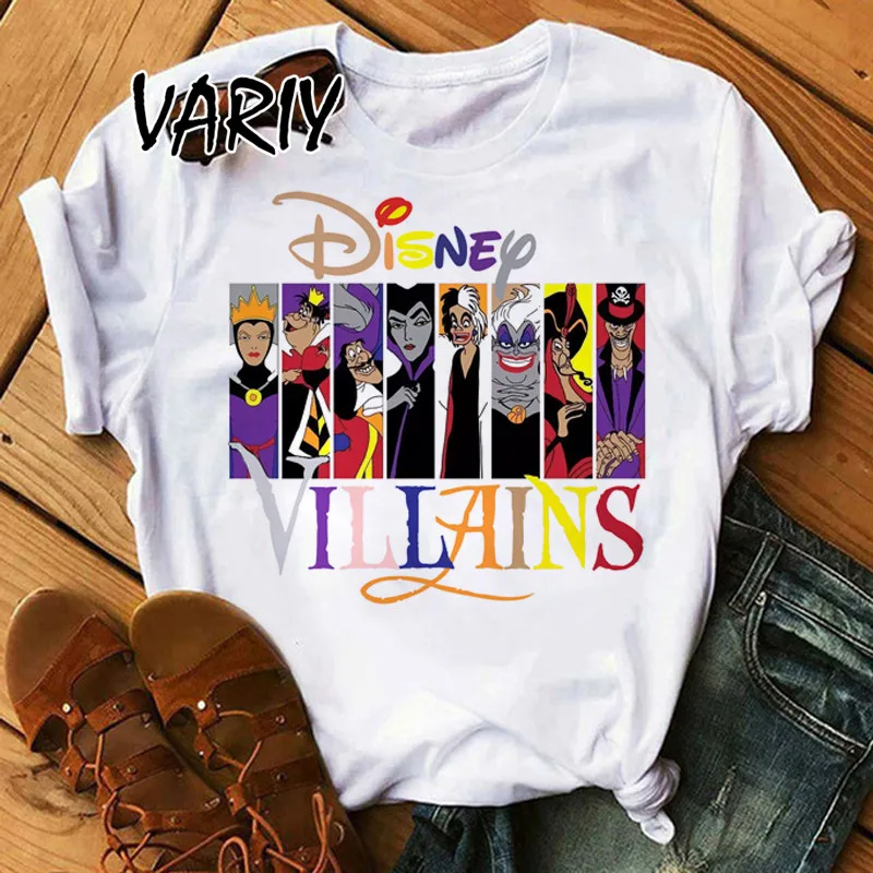 Cartoon Villains Princess T Shirt Women Kawaii Disney Villain Graphic Tees Harajuku Anime T-shirt Unisex Tops Tshirt Female