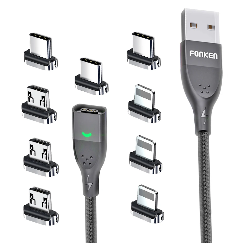 

FONKEN Magnetic Cable 3A USB Magnetic Phone Charger Data Cord USB Type C Cable Magnet Fast Charging Cable Micro USB Charge Wire