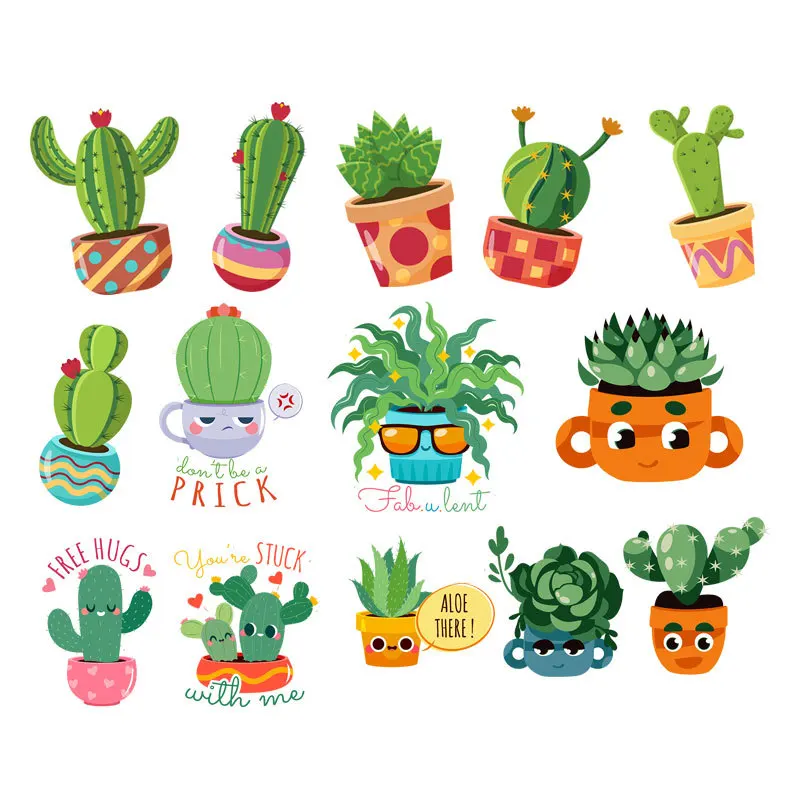 

Cartoon Cute Cactus Heat transfer washable vinyl Iron On Patches stickers DIY children T-shirt Clothing decoration