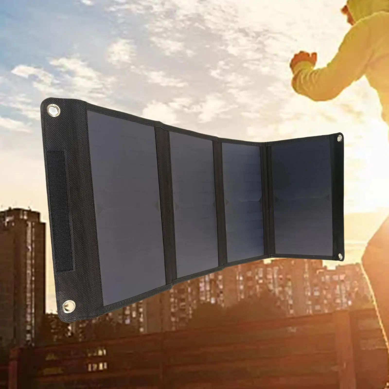 

Portable Foldable 28W Solar Panel Kit USB Cell Phone Charger with Carabiners