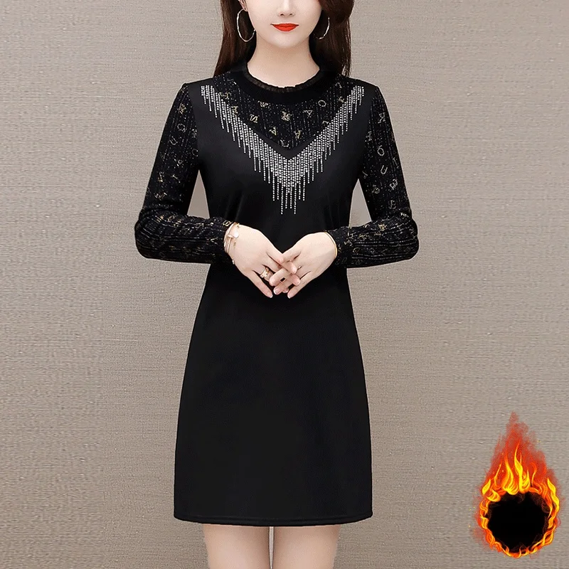 Женское платье с флисовой подкладкой Mom Sle осень и зима 2023 новая маленькая